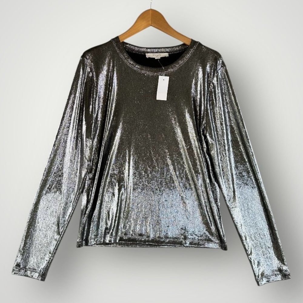 🎉5 for $45🎉 Loft top blouse shirt size L metallic